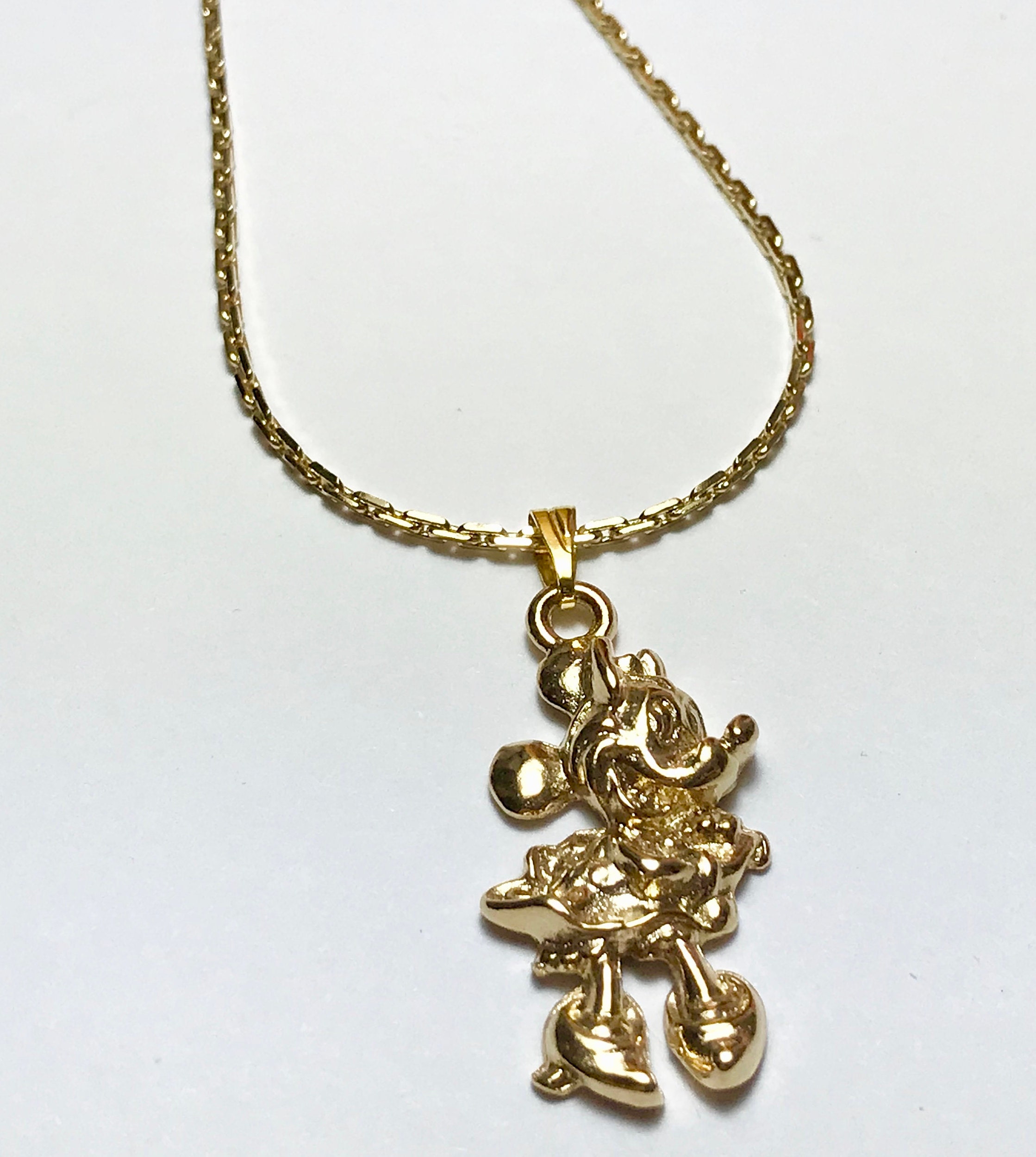 Gold Minnie Mouse Necklace Vintage Pendant Plated 24 Etsy