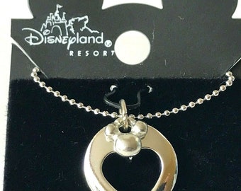 Vintage Disney Mickey Mouse Ears Heart Charm Anklet Bracelet Disneyana Silver Tone 8-11" Mothers Day Valentines Gift