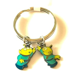 Vintage Disney Toy Story Little Green Men Keychain LGM Keyring Disneyana Pixar Aliens Signed Charms