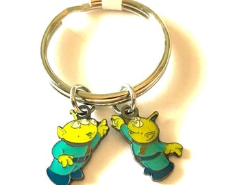 Vintage Disney Toy Story Little Green Men Keychain LGM Keyring Disneyana Pixar Aliens Signed Charms