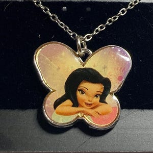Vintage Disney Tinker Bell SilverMist Charm Necklace 18&quot; Chain Fairy Silver Tone