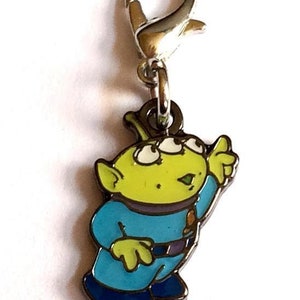 Vintage Disney Pixar Little Green Men Toy Story Charm Zipper Pull Purse Disneyana Signed Enamel Charms