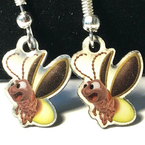 Vintage Disney Blaze Firefly Earrings Cartoon Tinker Bell Peter Pan Signed Charms