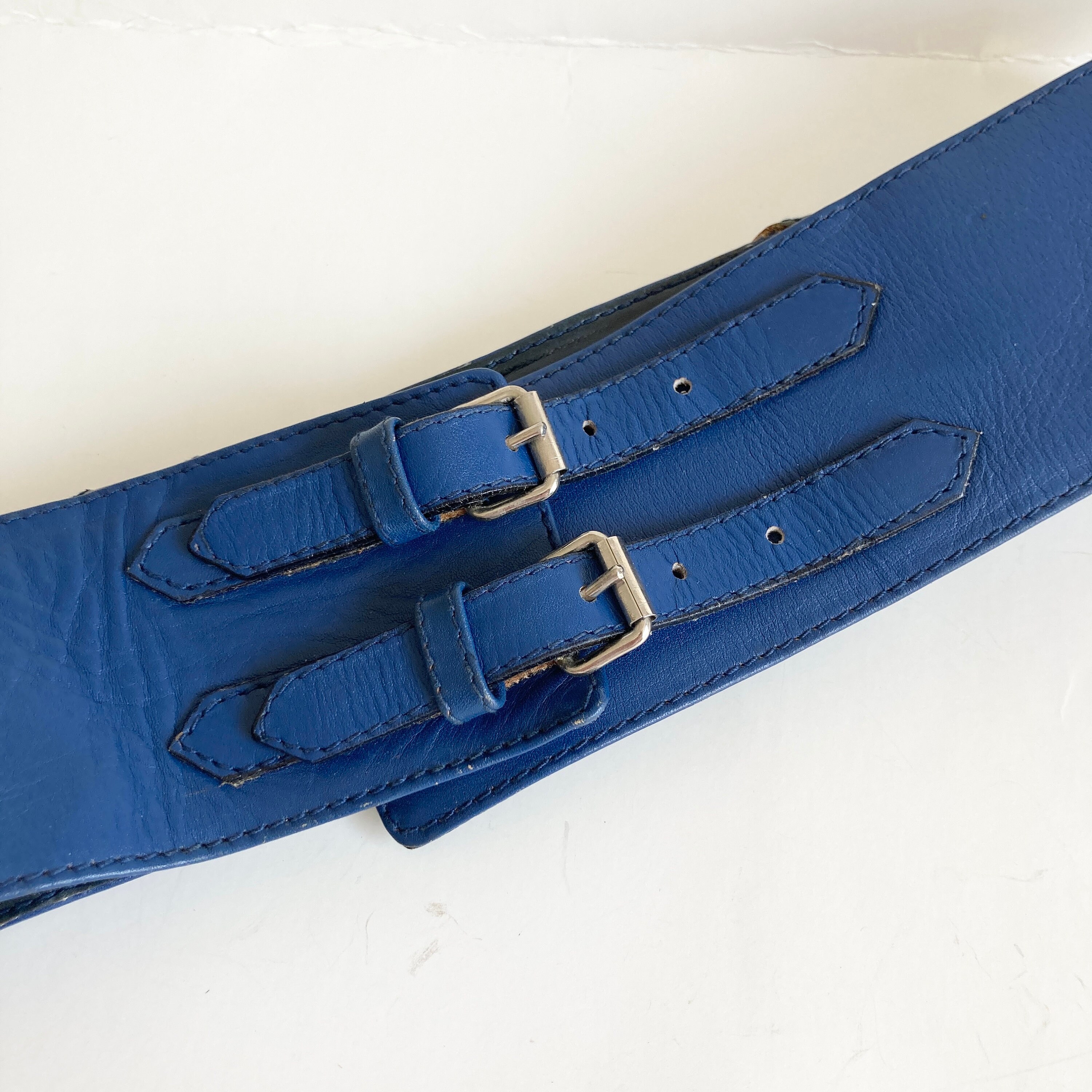 Vtg Ugo Correani Blue Italian Leather Wide Belt Womens Size 44 XS S 28-29\