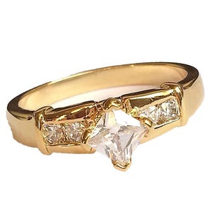 Vintage Art Deco Cubic Zirconia Solitaire Engagement Ring Size 11 Gold Plated