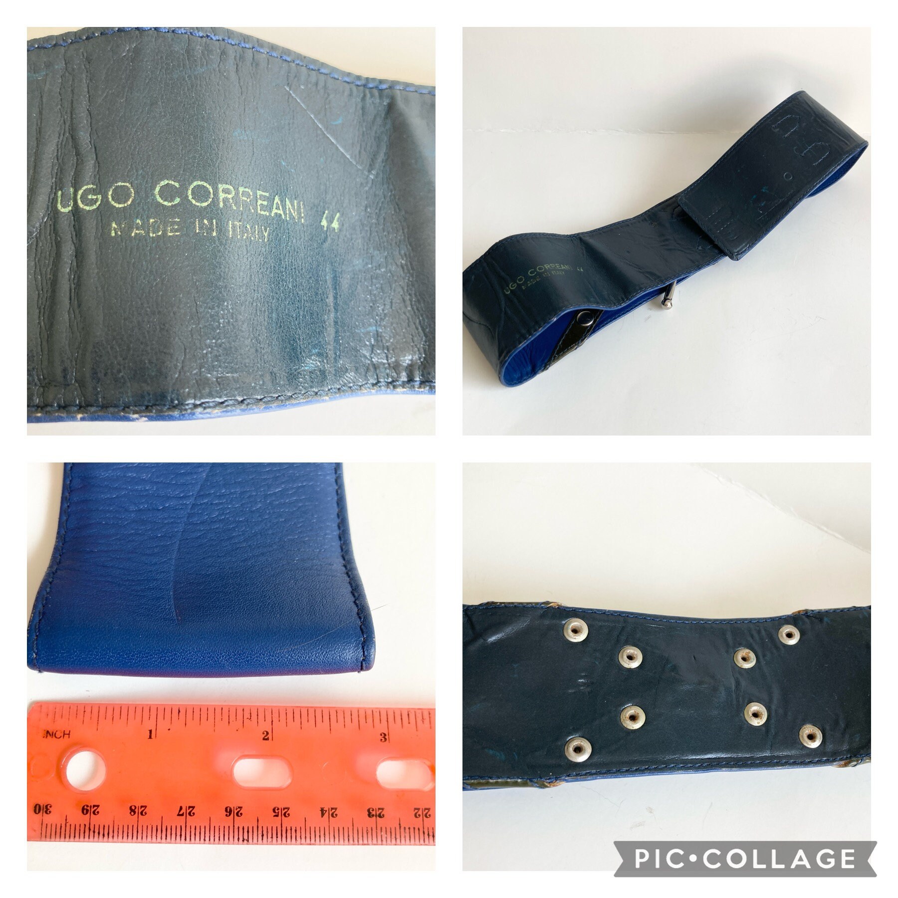 Ugo Correani Navy and Gold Leather Belt-‎ OS Vintage Ugo Correani Leather Chain Holster Corset Belt – Recess main image 2
