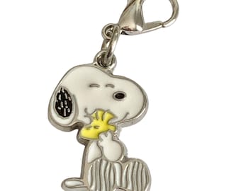 Vintage Peanuts Snoopy Woodstock Clip On Charm Zipper Pull Purse Charm Signed Enamel