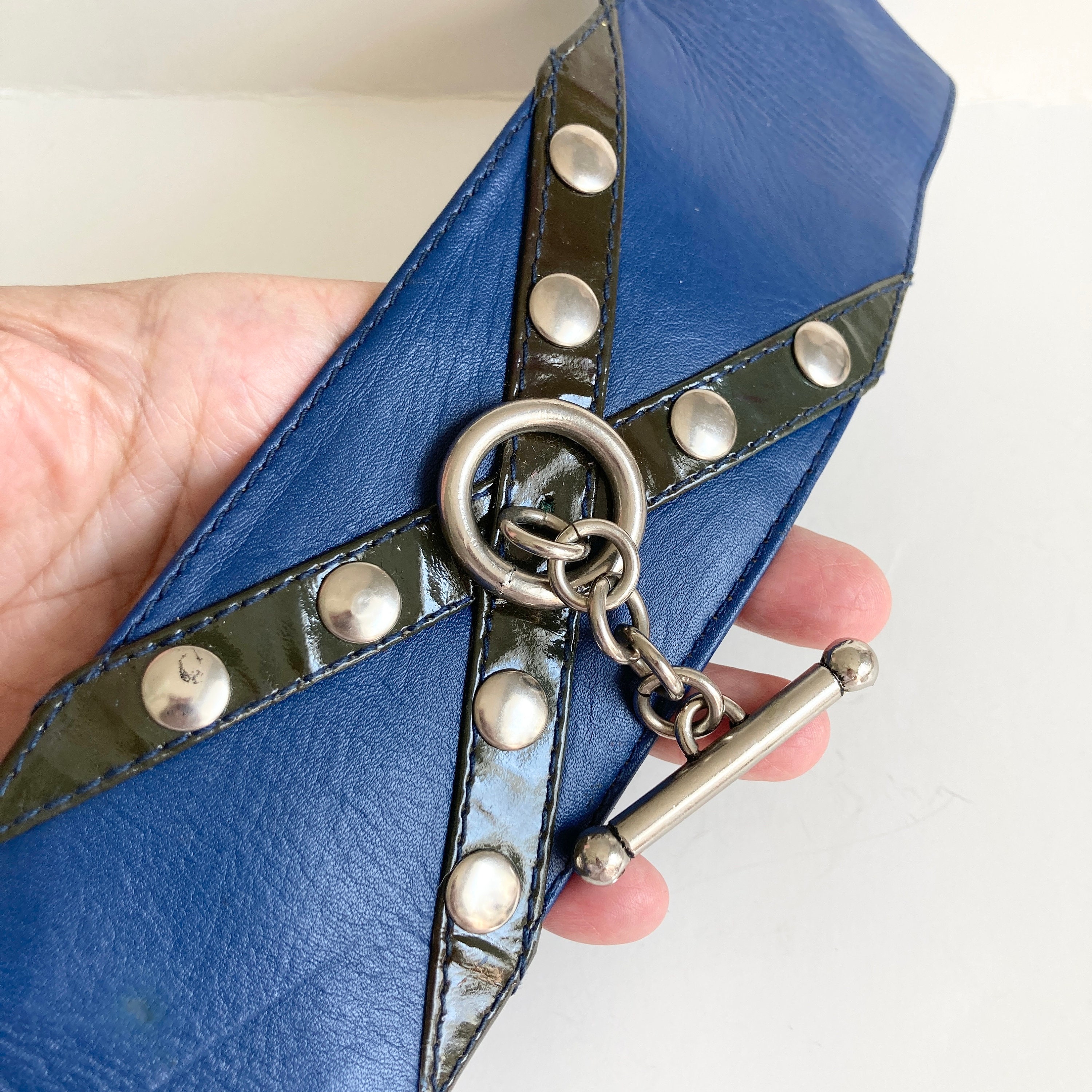 Ugo Correani Navy and Gold Leather‎ Belt- OS Ugo Correani Blue Leather Belt with Gold-tone Embellishment  main image 4
