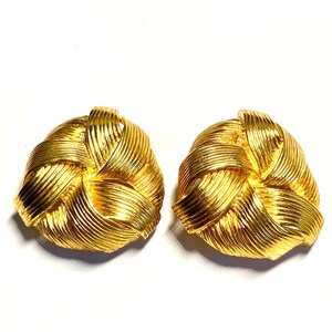 Vintage PETRA Gold Tone Clip On Earrings Weave Textured 80's Germany Signed VC
