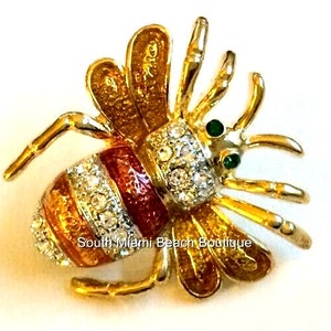 Vintage Bumble Bee Lapel Pin Brooch Gold Plated Crystal Tie Tac Hat Enamel Insect