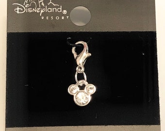 Vintage Disney Austrian Crystal Mickey Mouse Ears Icon Charm Charms Clip On Rare  USA Made Retired Disneyana Zipper Pull