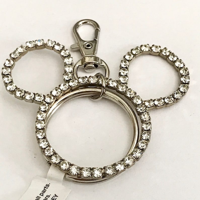 Vintage Disney Rhinestone Mickey Mouse Ears Keychain Purse Charm Zipper Pull Disneyana