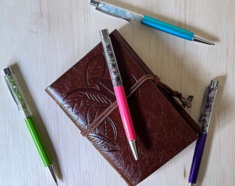 Crystal Chip Pen and Embossed Leather Journal Set, Spell Writing Diary
