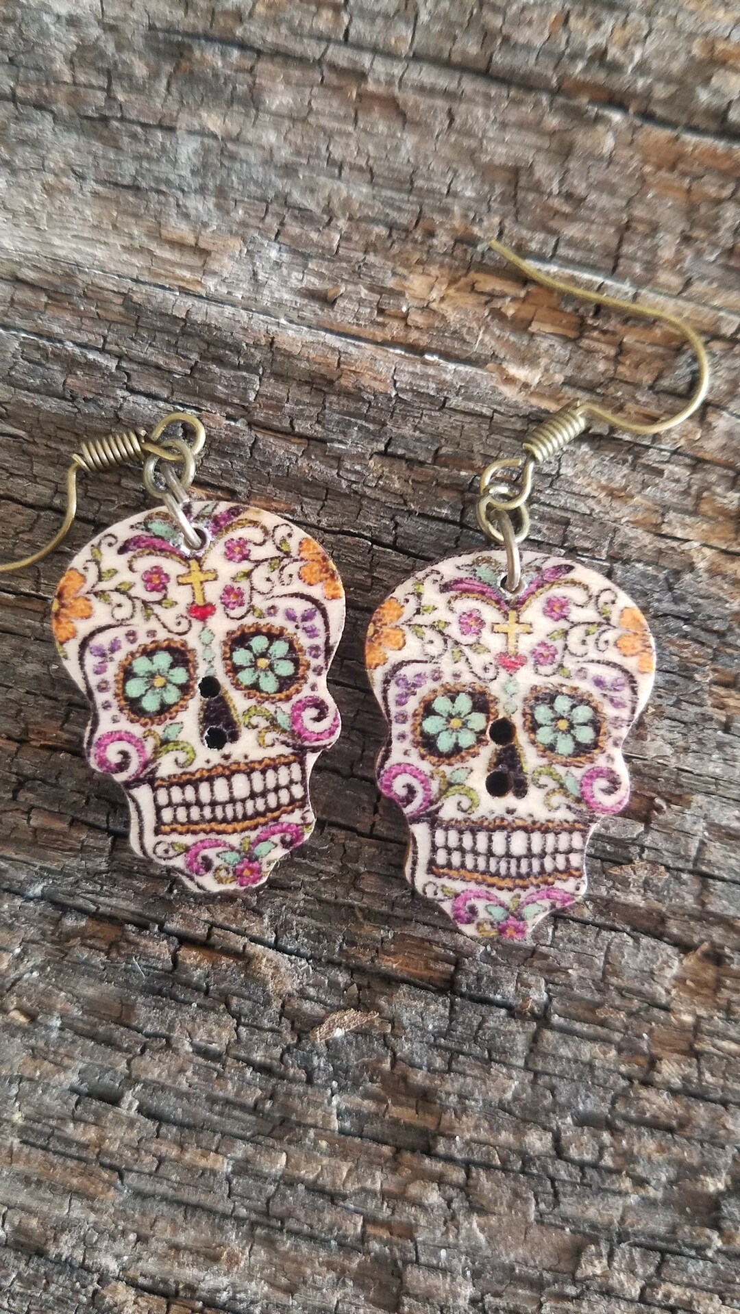 Wooden Candy Skull Earrings 5 Different Designs Etsy UK