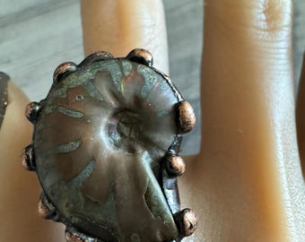 Polished Nautilus Fossil Shell Cuff Ring, Adjustable Ring