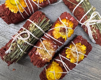 Handmade Dragon's Blood with Flowers Wands, Dried Herbs, Spiritual Cleansing Stick