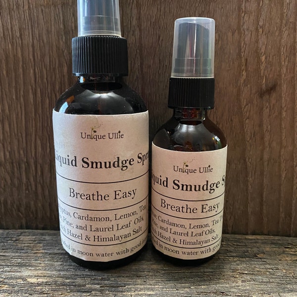 Breathe Easy Liquid Smudge room spray, Moon water, Eucalyptus, Cardamon, Lemon, Tea Tree, Pine,  Laurel Leaf, Witch Hazel & Himalayan Salt