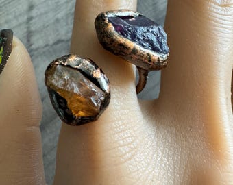 Purple and Orange Fluorite wrap around Ring, Adjustable Ring