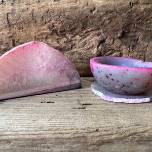 3 PC SET!!! Agate Dark Pink Geode Tea Light Candle Holder, Agate Bowl and Agate Slice, Natural Gemstone, Crystal Healing, Meditation, Reiki
