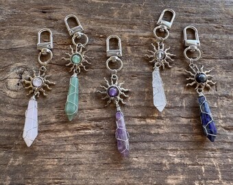Crystal keychain, purse charm, belt accessory with latch