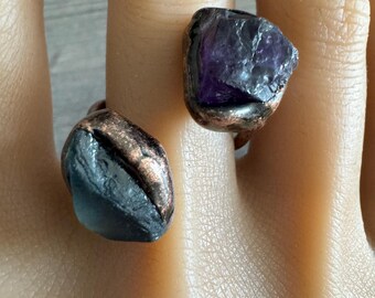 Green and Purple Fluorite wrap around Ring, Adjustable Ring