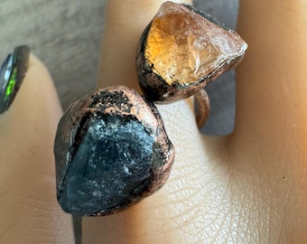 Green and Orange Fluorite wrap around Ring, Adjustable Ring