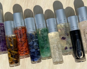 Crystal infused Coconut and Sunflower roll on oil lip gloss with crystal roller ball (9 different crystals to choose from)