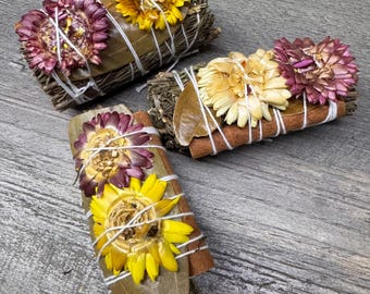 Handmade Rosemary, Cinnamon, and Daisy Wands, Dried Herbs, Spiritual Cleansing Stick