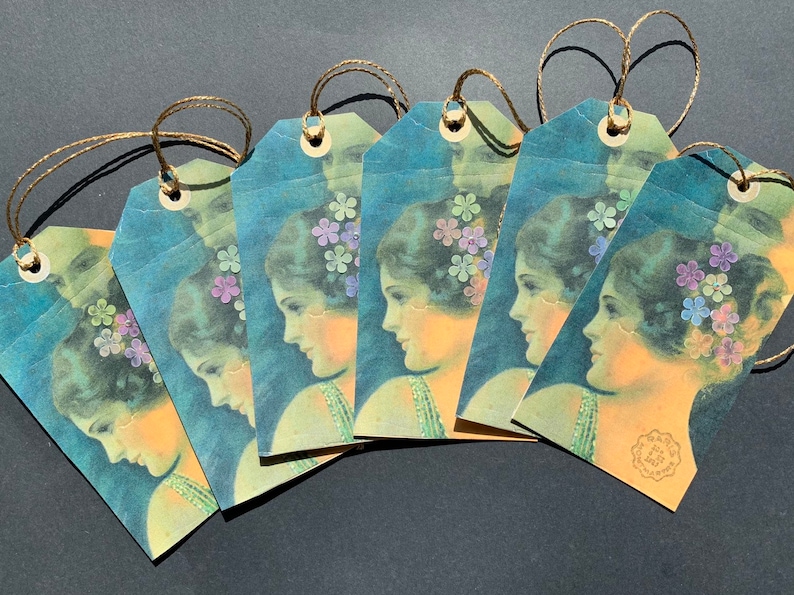 Gift Label Journal Embellishments Scrapbook Tag Shabby Chic 1920/'s Unique Handmade