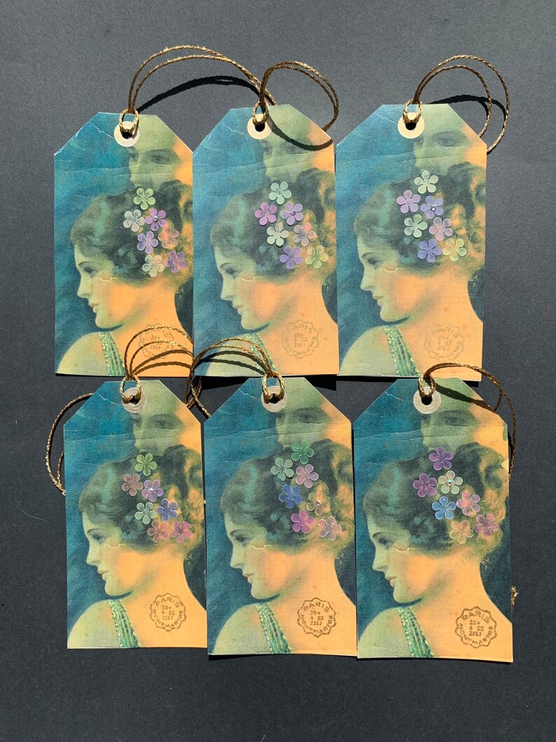 Gift Label Journal Embellishments Scrapbook Tag Shabby Chic 1920/'s Unique Handmade