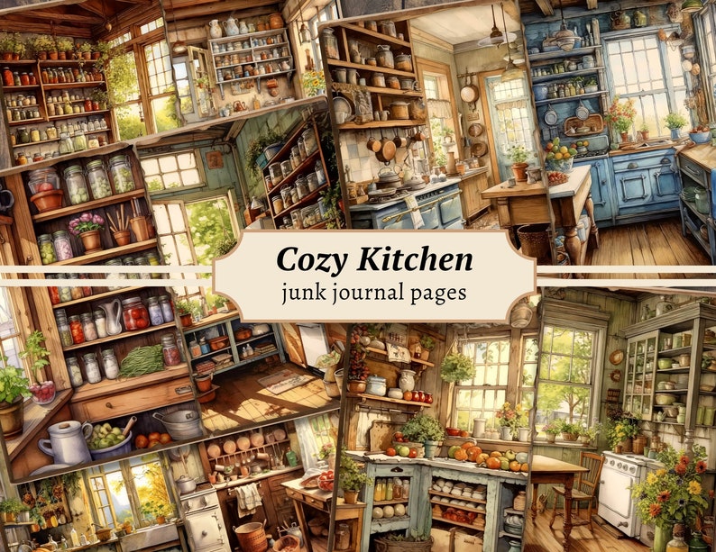 Cozy Kitchen Junk Journal Pages, Digital Scrapbook Paper Kit ...