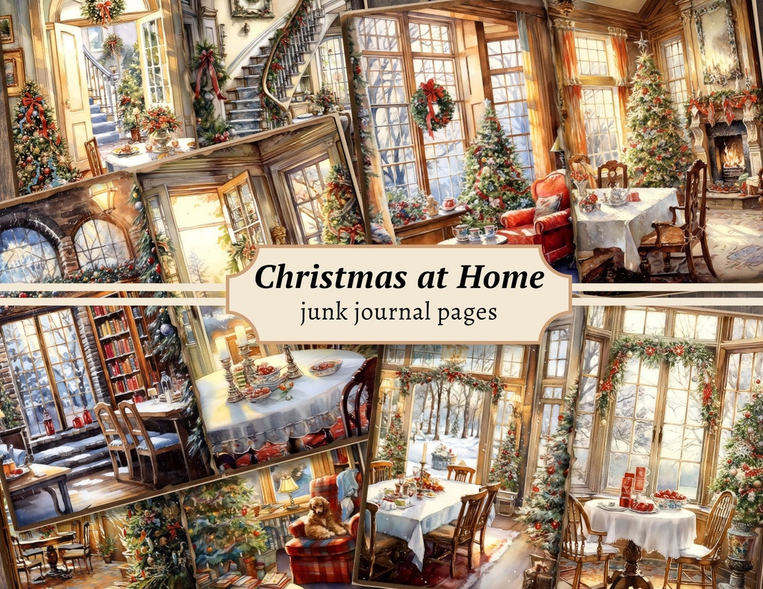 Christmas at Home Junk Journal Pages, Digital Scrapbook Paper Kit, Snow ...