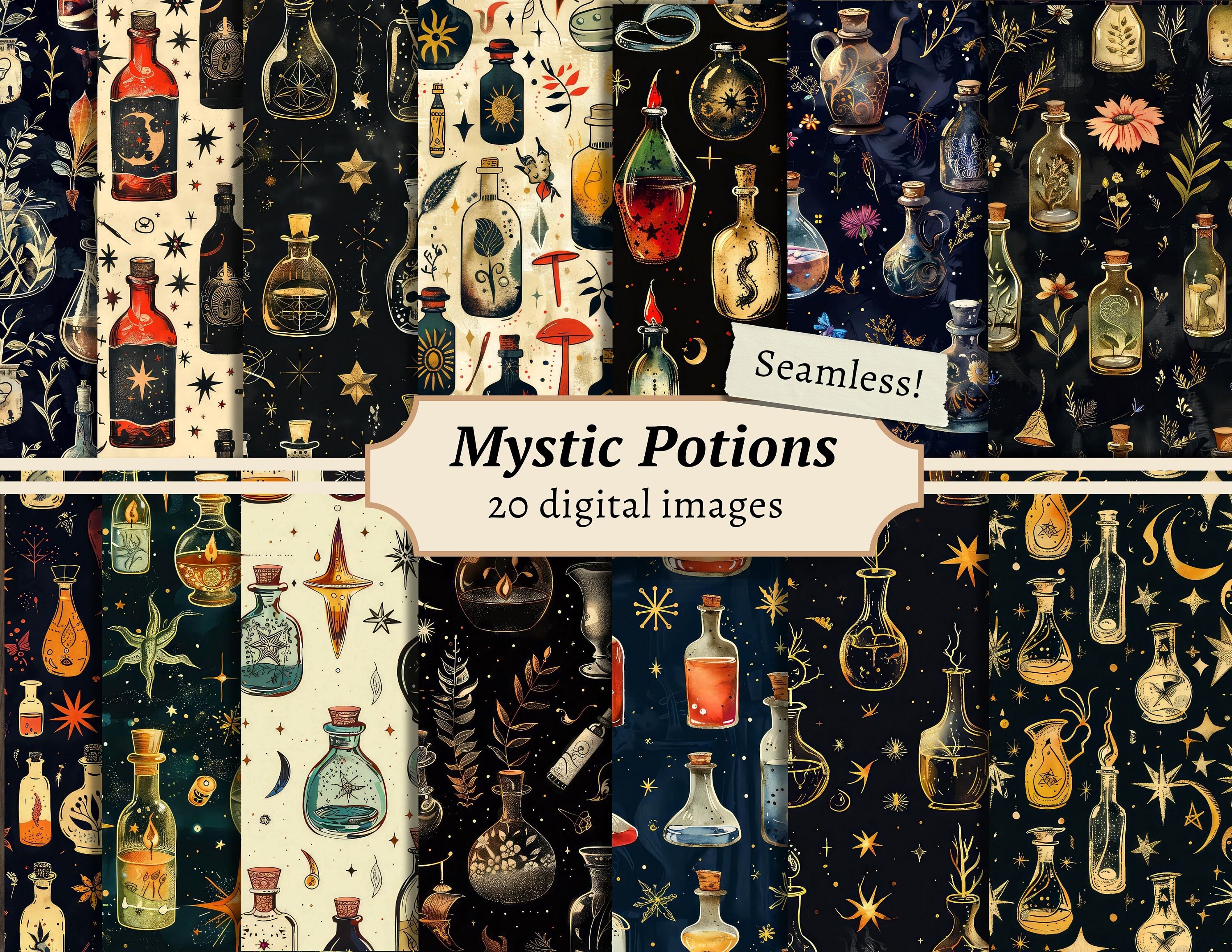 Mystic Potions Seamless Digital Papers, Alchemy Scrapbook Background ...