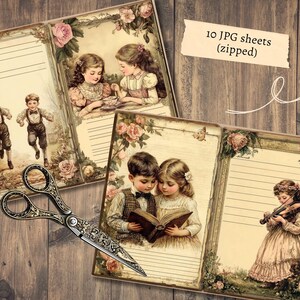 Victorian Children Junk Journal Pages, Digital Scrapbook Paper Kit ...