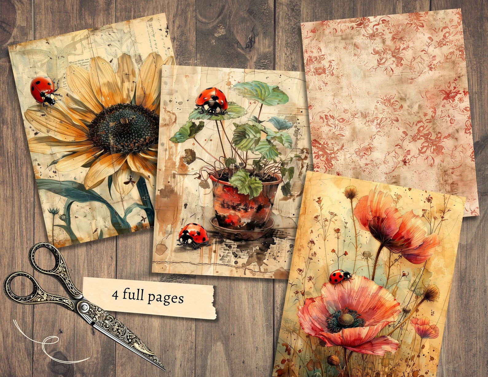 Ladybug Junk Journal Kit, Digital Scrapbook Paper, Ladybird Printable ...