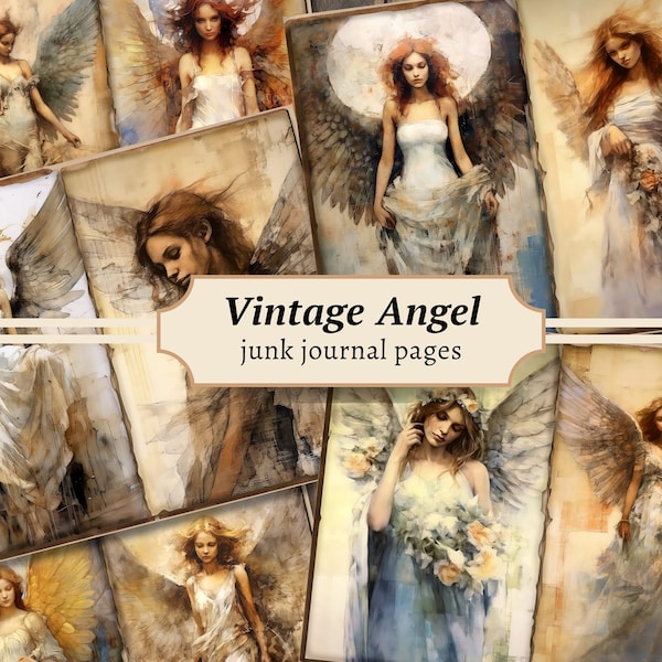 Vintage Angel Junk Journal Pages, Digital Scrapbook Paper Kit, Heavenly Collage Sheet, Angelic Printable, Classic Ephemera, Neutral Download