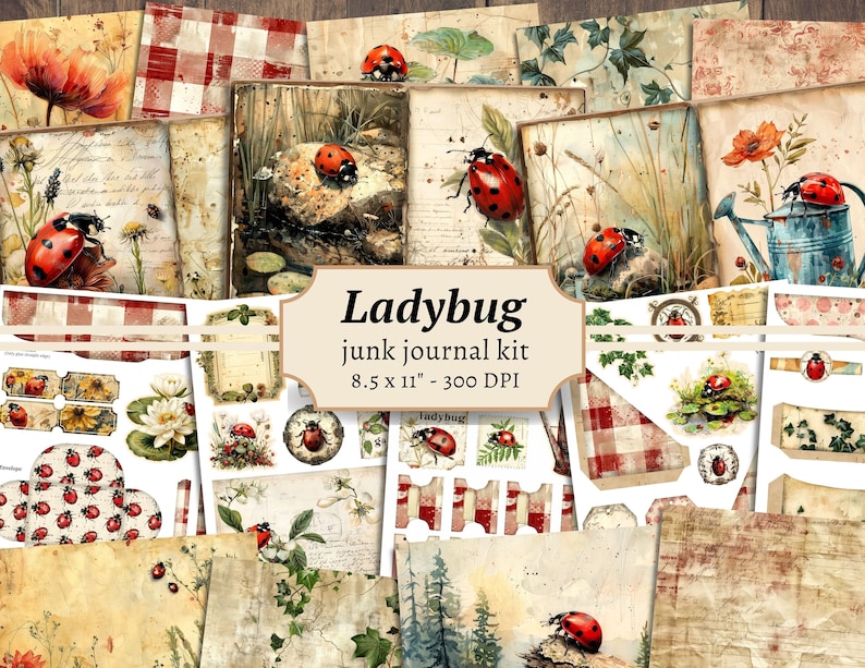 Ladybug Junk Journal Kit, Digital Scrapbook Paper, Ladybird Printable ...