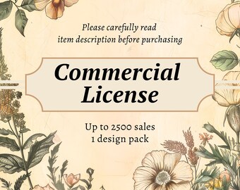 Commercial License - Up to 2500 Sales for One Design Pack - No credit - digital download, printable paper