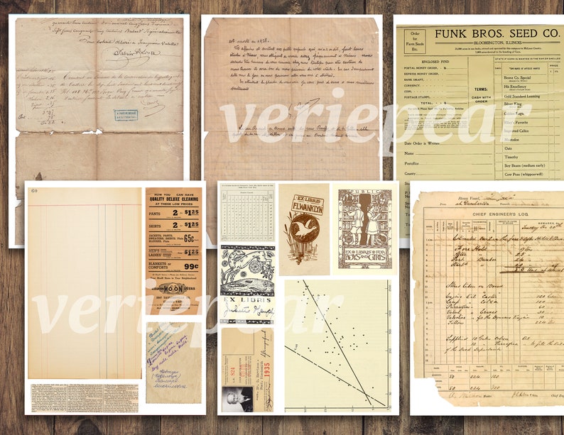 Vintage Junk Journal Ephemera Pack 50 Seiten ausdruckbare Collage Vorlage, digitales Scrapbook Kit, Ledger Seiten, Postkarten, handgeschriebene Briefe Bild 4