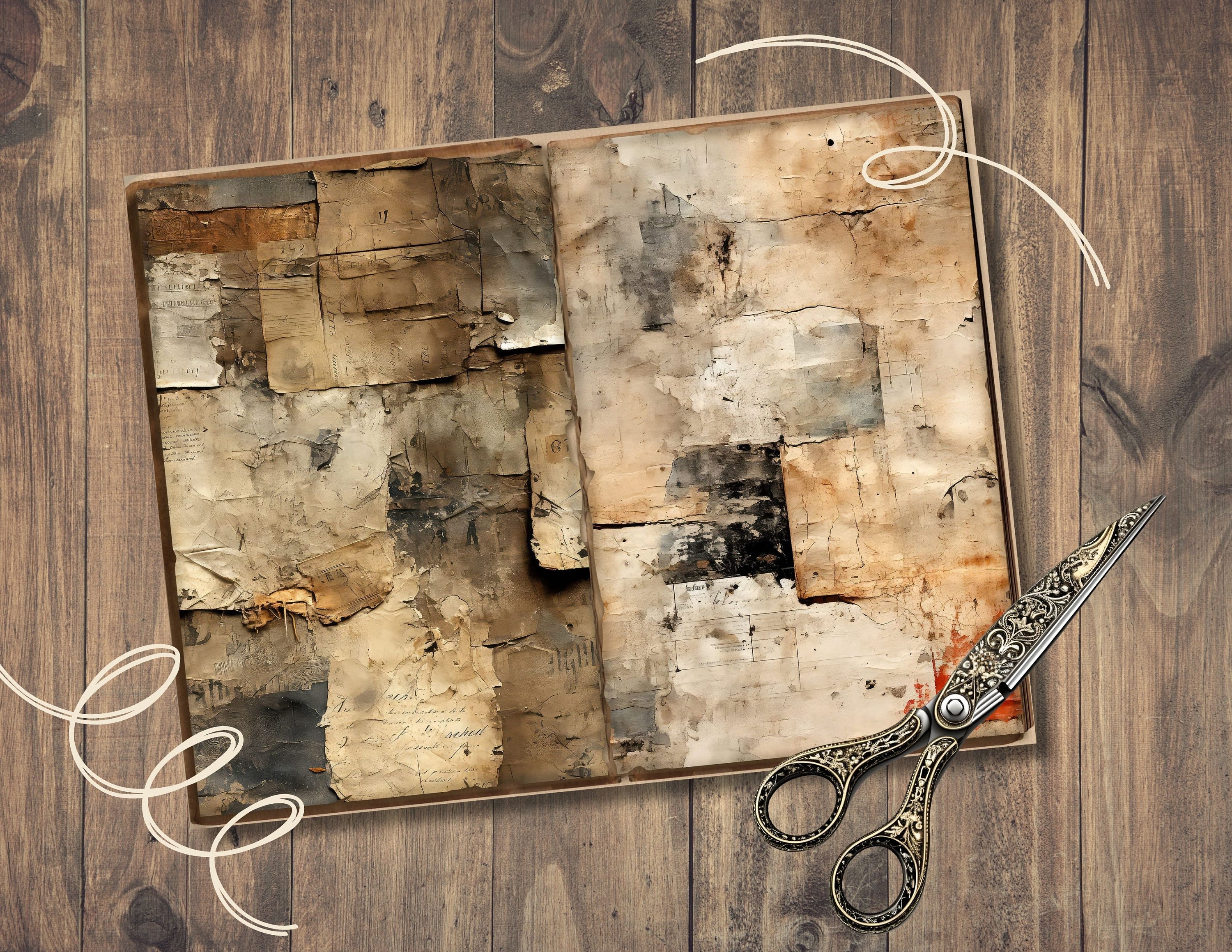 Distressed Junk Journal Pages, Digital Scrapbook Paper Kit, Antique ...