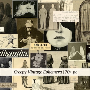 Kit digital de efímeras vintage espeluznantes / Más de 70 piezas / Imprimibles espeluznantes / Curiosidades de terror digitales / Diario basura de brujas / Suministros para álbumes de recortes góticos