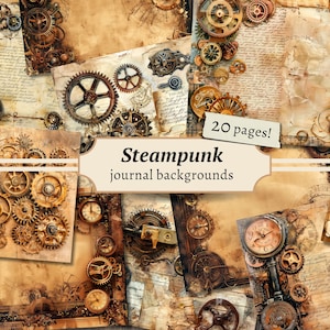 Arrière-plans steampunk, pages de journal indésirable victorien, papier de scrapbooking numérique, impression industrielle, feuille de collage grunge, mécanique vintage