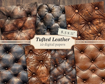 Tufted Leather Textures Digital Papers, Scrapbook Kit, Rustic Printable, Collage Sheet, Junk Journal Page, Brown Backing, Grunge Background