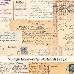 Vintage Handgeschriebene Postkarten Digikit | 15 druckbare Buchstaben | digitale Ephemera | Collage Blatt | Junk Journal Zubehör | alte Journalkarten