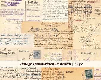 Vintage Handwritten Postcards Digikit | 15 printable letters | digital ephemera | collage sheet | junk journal supply | old journaling cards