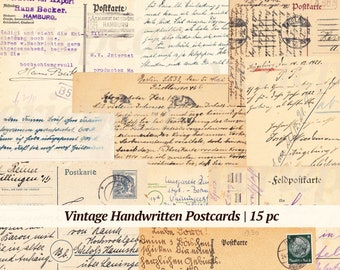 Vintage handgeschreven ansichtkaarten Digikit | 15 afdrukbare brieven | digitale ephemera | collageblad | aanbod junk-tijdschriften | oude dagboekkaarten