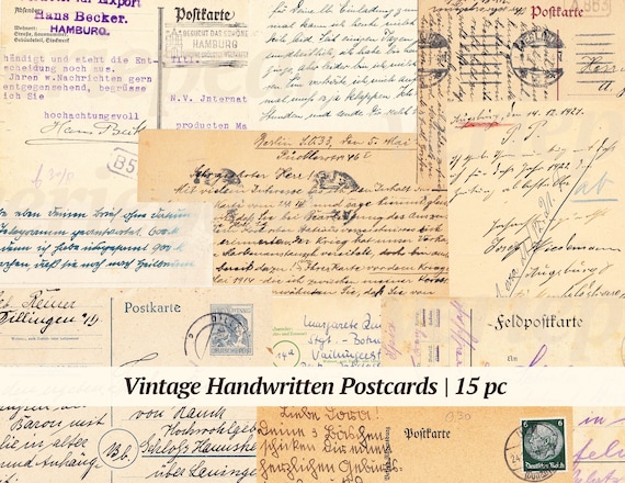 Vintage Handwritten Postcards Digikit | 15 printable letters | digital ephemera | collage sheet | junk journal supply | old journaling cards