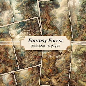 Fantasy Forest Junk Journal Pages, Enchanted Fairy Printable, Magical Woods Ephemera, Vintage Collage Sheet, Digital Scrapbook Paper Kit