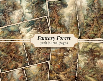 Fantasy Forest Junk Journal Pages, Enchanted Fairy Printable, Magical Woods Ephemera, Vintage Collage Sheet, Digital Scrapbook Paper Kit