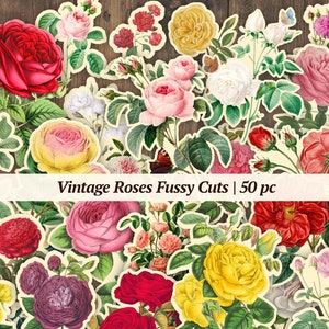 Kieskeurig gesneden vintage rozen | 50 stuks | afdrukbare rozen, digitaal junkjournaalpapier, bloemencollageblad, botanisch plakboek, efemere bloemen
